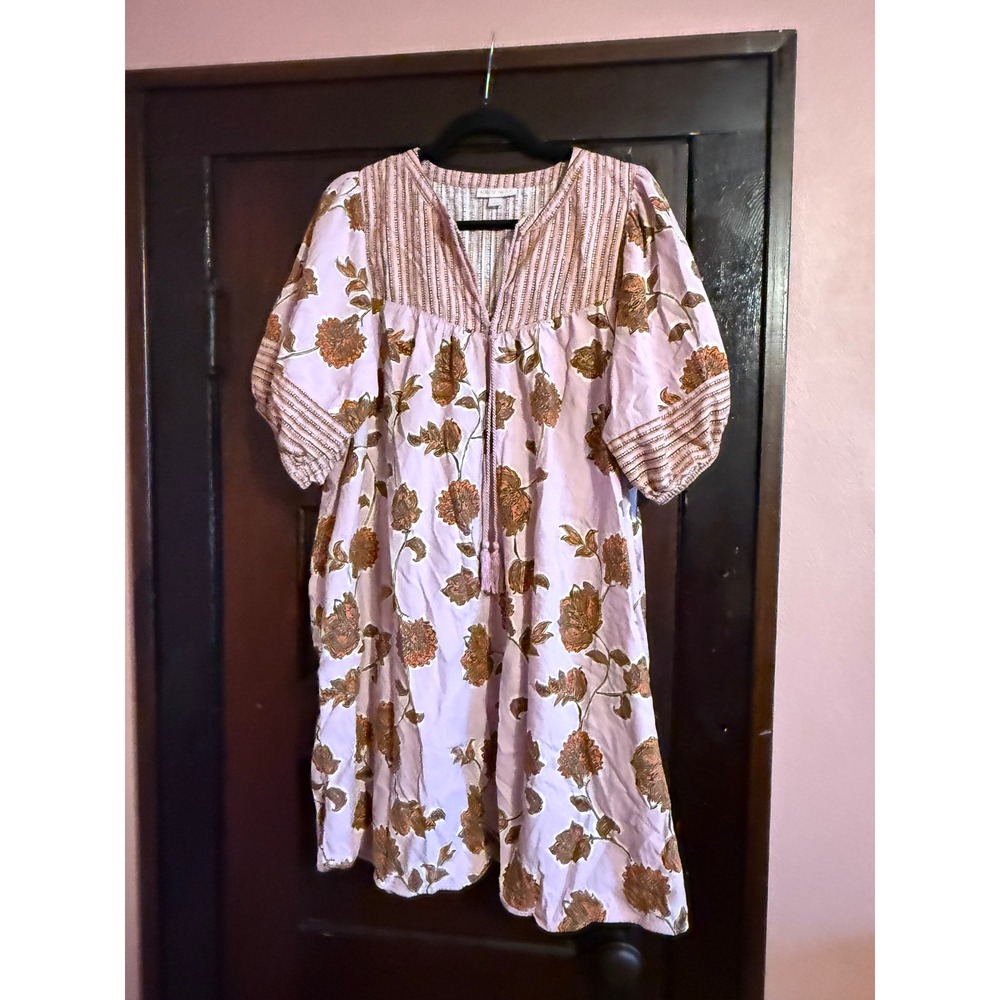 Knox Rose Floral Boho Shift Dress Lavender Purple Tassel Short Sleeve XL - Picture 2 of 5